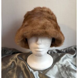 Vintage Mink Fur Hat Ambrose NY Lazarus French Room Brown Pillbox 50s 60s